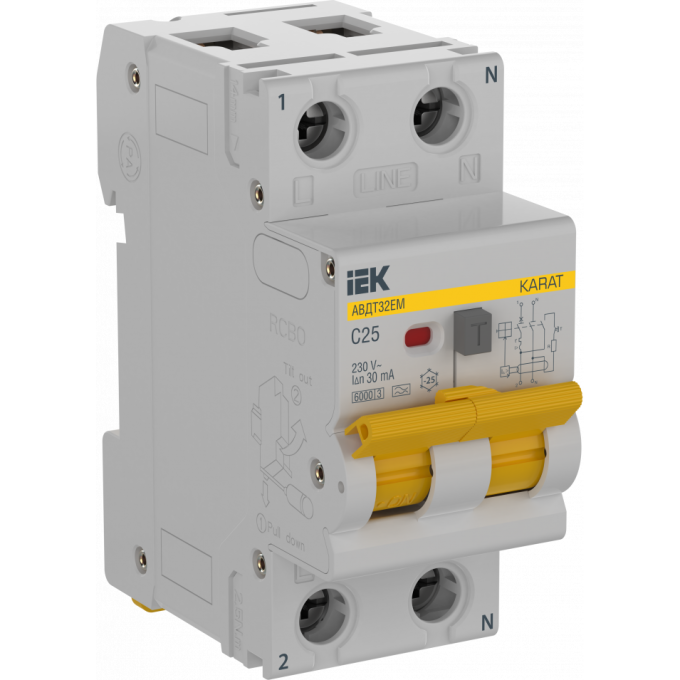 Выключатель автоматический дифференциального тока IEK KARAT KA-VD14-1-025-C-030-A C 25А 30мА тип A АВДТ32EM